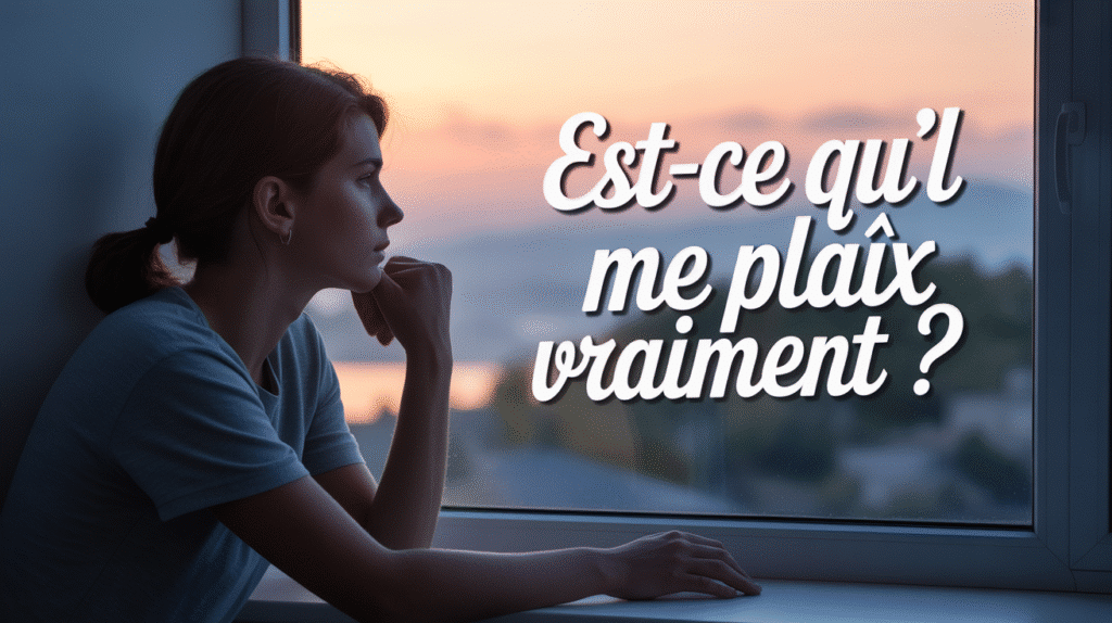 Jeune personne pensive, lumière douce, réflexion sur les sentiments