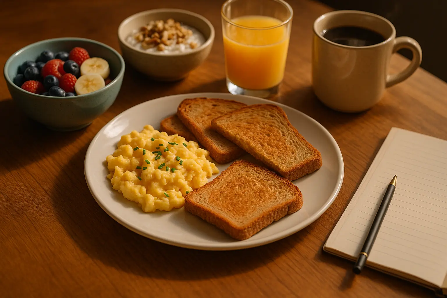 Exemple de petit-déjeuner équilibré avec des aliments variés