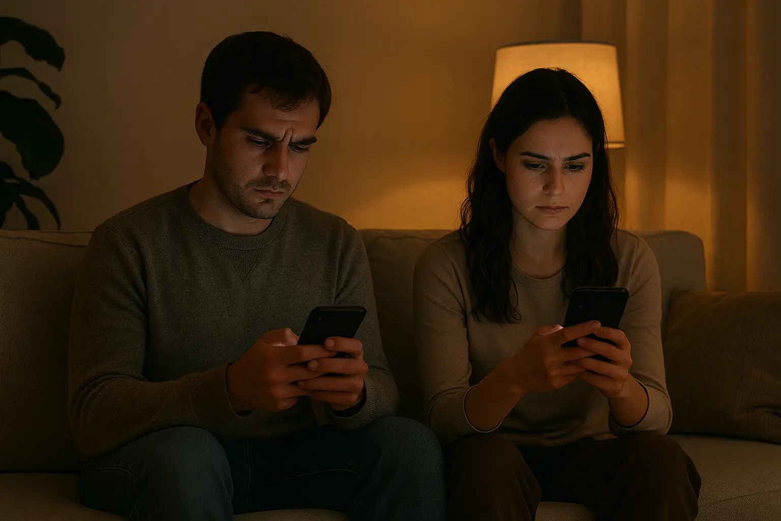sextos Illustration d'un couple échangeant des messages sur des smartphones