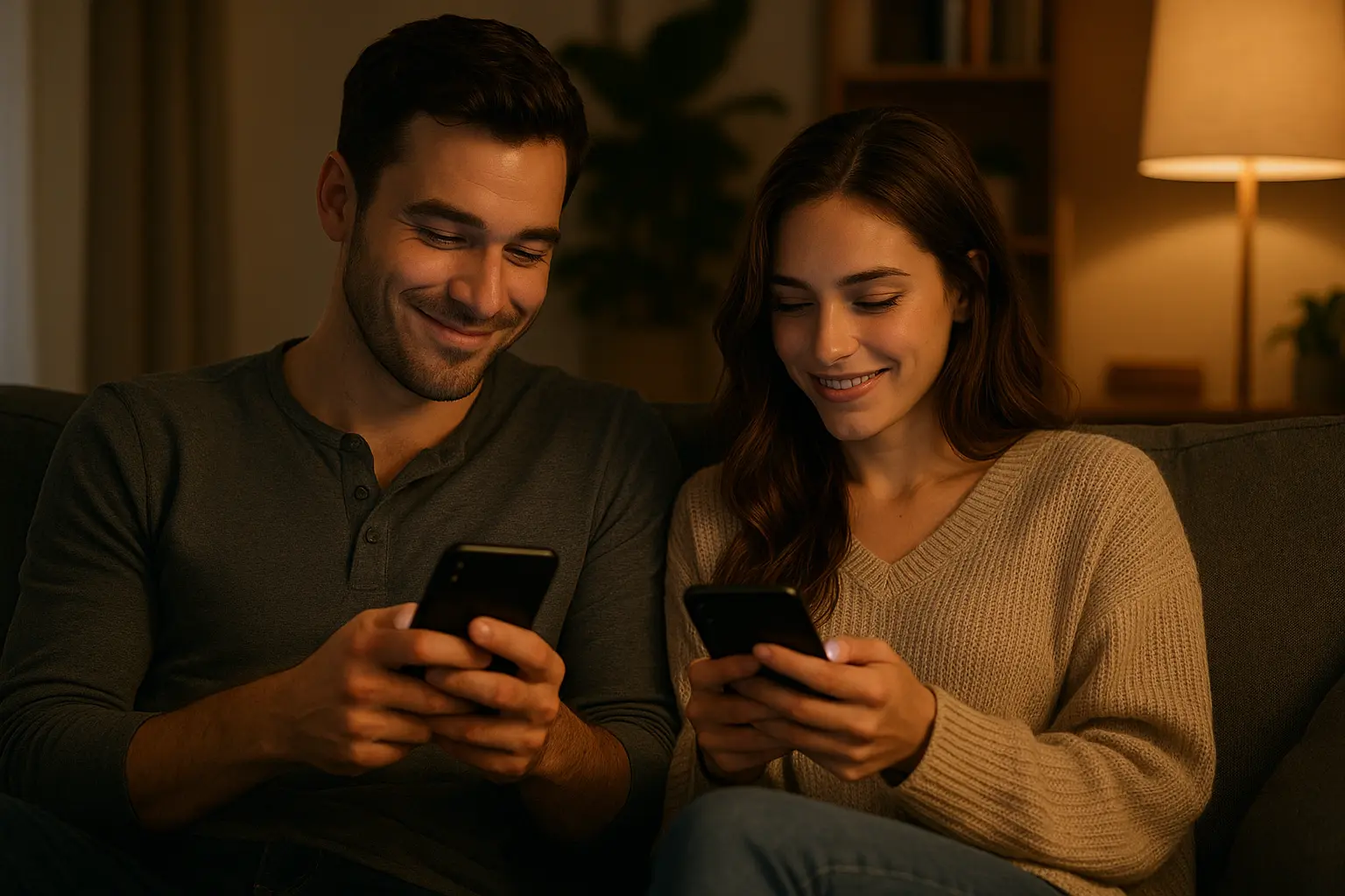Illustration d'un couple connecté par des écrans, symbole de l'intimité à distance grâce au sexting.