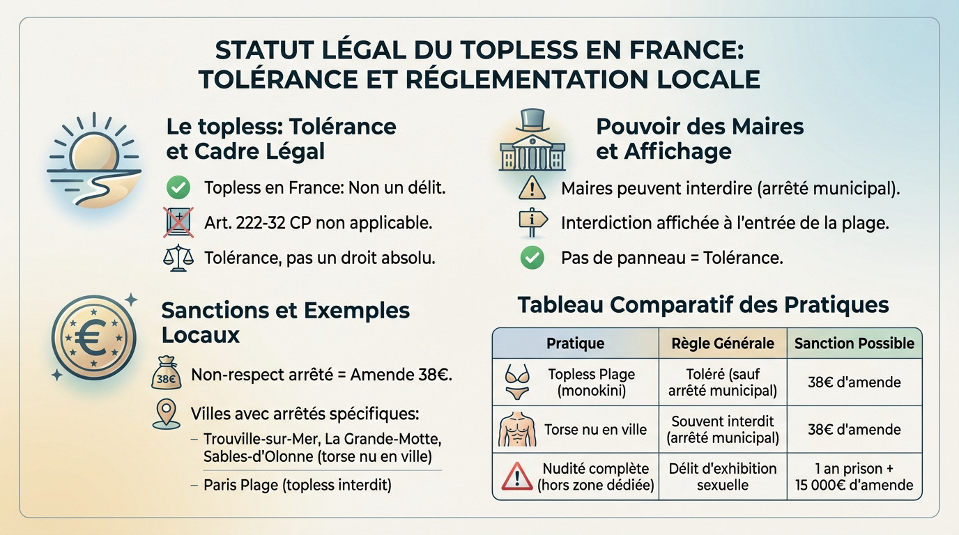 Femme en monokini sur une plage française illustrant la tolérance légale du topless